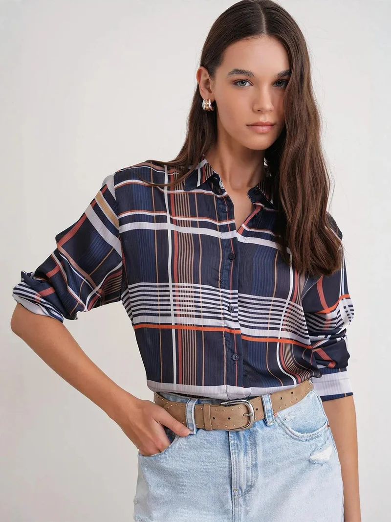 MixRay Mixray Plaid Button-Up Satin Shirt
