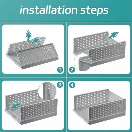 DecoLogy Clothes Organizer for Wardrobe Cupboard Organizer for Clothes Foldable and Stackable Closet Organizer Drawer Organizer for Clothes Multi Purpose Plastic Shirts Tops (5PCS-Large, Grey) - Image 5