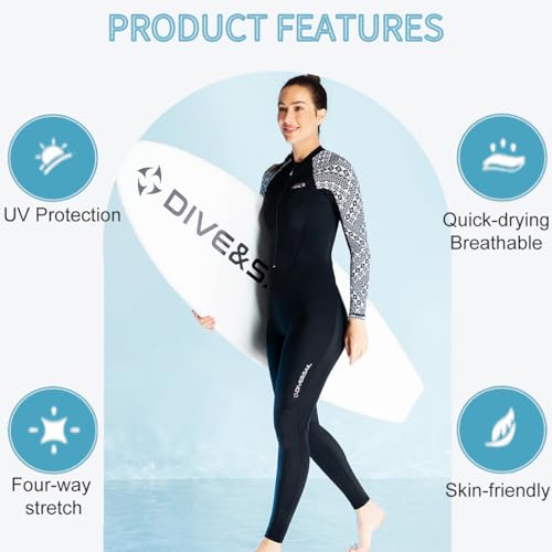 DIVE & SAIL Dive Skin Full Body Rash Guard for Women Youth Swimsuit Wetsuit Front Zipper One Piece UV Protection Snorkel Suit for Diving Surfing Kayaking M Size - Image 3