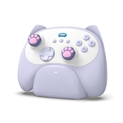 IINE Wireless Controller with Charging Dock – for PC, Switch, Android, iOS, Wireless & Wired Gamepad with Macro, Turbo, 6-Axis Motion, Rumble, Headphone Jack, Ergonomic Controller for Small Hands (Blue) - Image 1