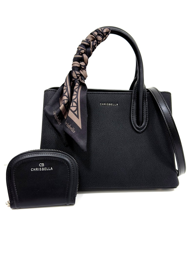 Chrisbella Handbag with Strap and mini Wallet (26x11x18 cm) colour: Black - Image 1