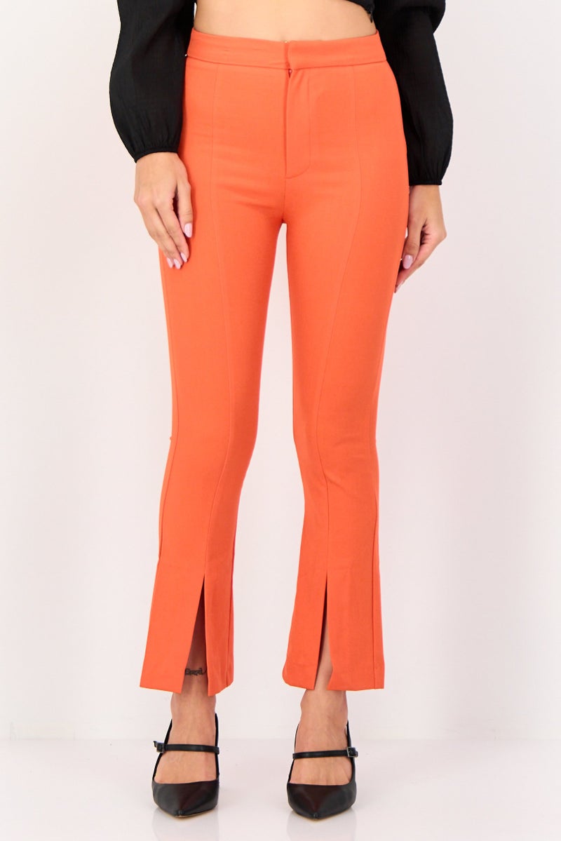 Bershka Women Regular Fit Solid Flared Pants, Dark Orange - Image 1