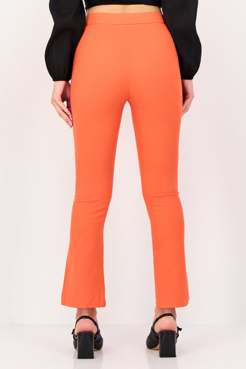 Bershka Women Regular Fit Solid Flared Pants, Dark Orange - Image 2