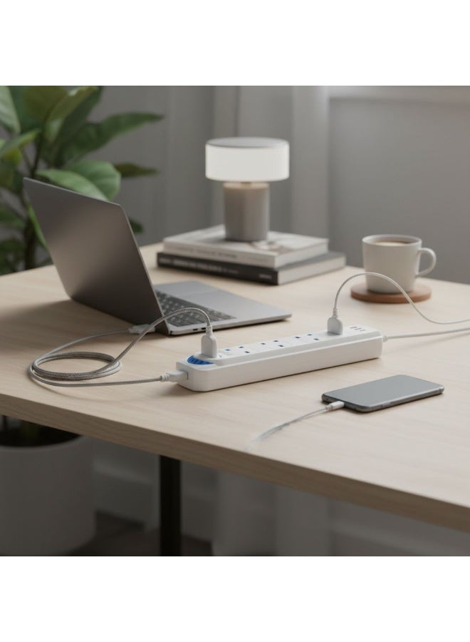 بست توصيلة كهرباء BEST بطول 3 متر - 3 منافذ كهربائية - 2 منفذ USB ومنفذ Type-C - قدرة تصل إلى 1700 واط - مشترك كهربائي متعدد الاستخدام - Image 2