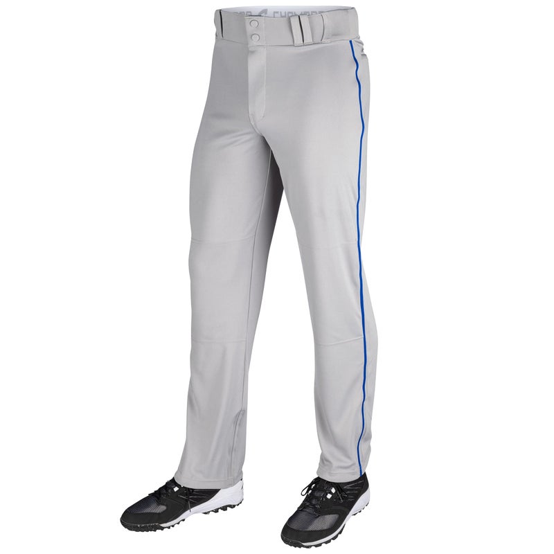 CHAMPRO mens Piped Triple Crown Open Bottom Adult Baseball Pants with Pipe, Grey, Royal Pipe, X-Large US