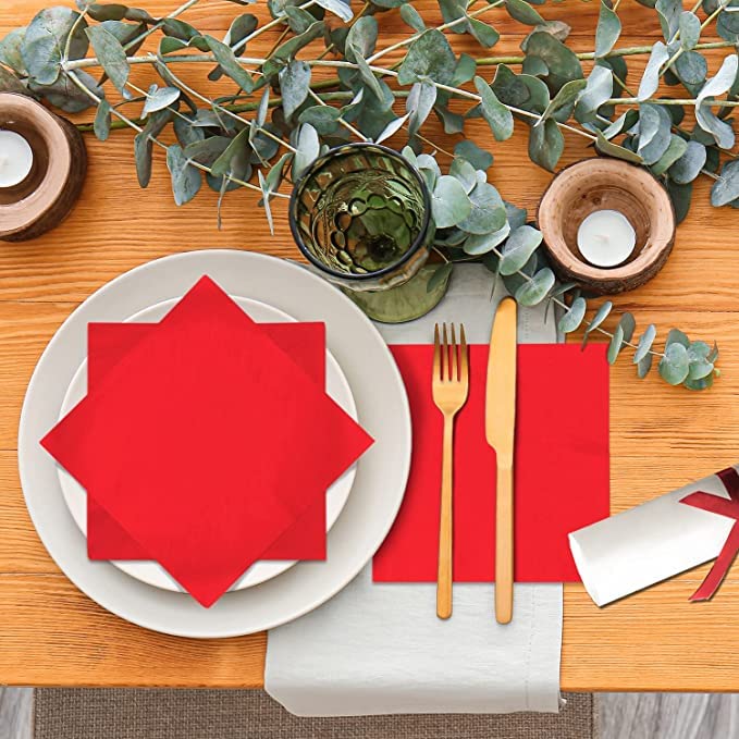 PrettyurParty Pretty UR Party Red Paper Napkins, Beverage Napkin, Disposable Paper Cocktail Napkins, Dinner Napkins for Birthday, Wedding, Graduation Party, Restaurant, Picnic – 2 ply / 20 pcs - Image 5