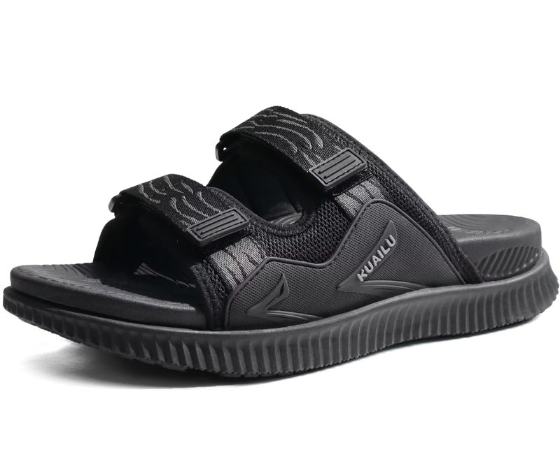 KuaiLu Mens Walking Slide Sandals Orthotic Athletic Thick Cushion Recovery Sport Sandles Adjustable Strap Open Toe Slip On Yoga Mat Slippers Comfortable Plantar Fasciitis Arch Support Black Size 10 - Image 1