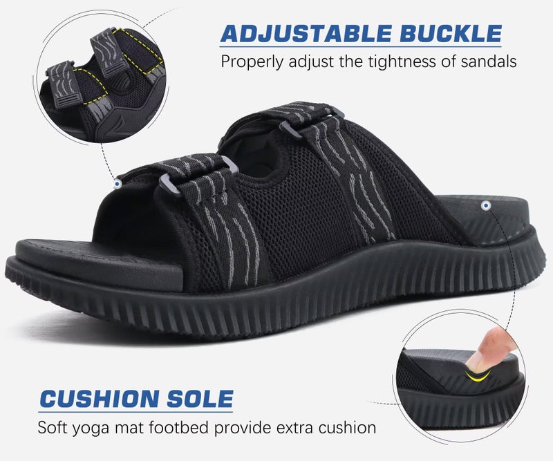 KuaiLu Mens Walking Slide Sandals Orthotic Athletic Thick Cushion Recovery Sport Sandles Adjustable Strap Open Toe Slip On Yoga Mat Slippers Comfortable Plantar Fasciitis Arch Support Black Size 10 - Image 5