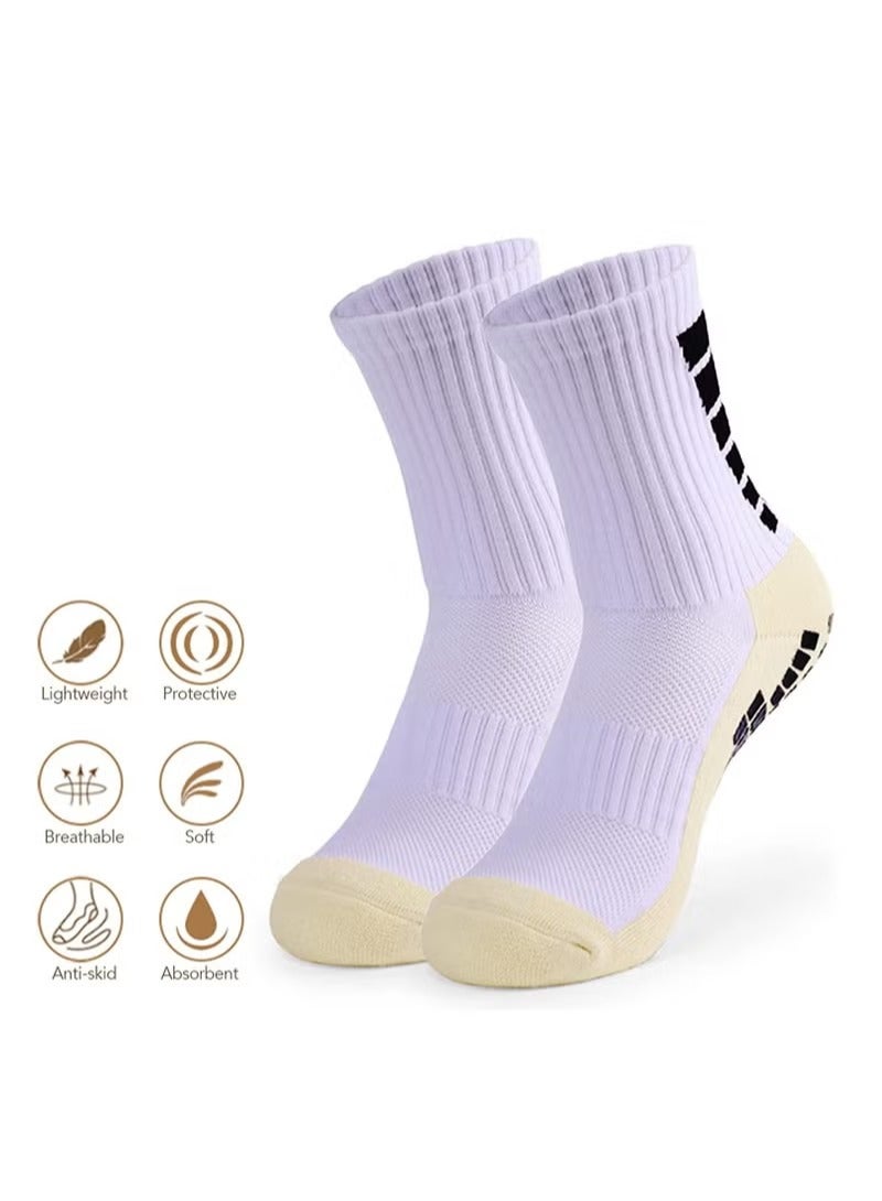 Generic 1Pair white Men's Soccer Socks Anti Slip Non Slip Grip Pads for Football Basketball Sports Grip Socks  - Image 2