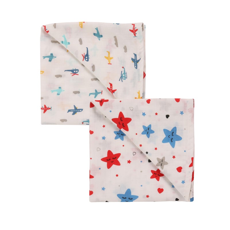Dikary 100% Cotton Muslin Baby SWADDLES, Multicolor Print, 100 X 100 CMS (2) - Image 1