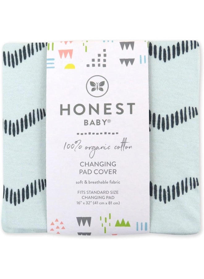 HonestBaby HonestBaby Clothing Infant Organic Cotton Changing Pad Cover, Pyramids Whispering Blue, One Size  - Image 2