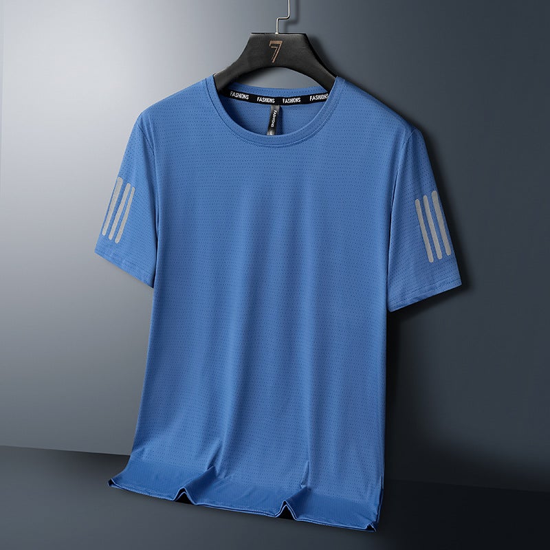Generic Summer Ice Silk T-Shirt Mens Breathable Quick-Dry Sport Tee fog blue  - Image 1