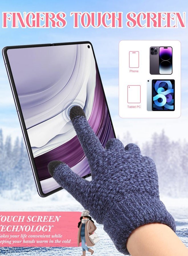 JaGely 8 Pieces Women Winter Hats and Gloves Set Women Warm Touchscreen Knitted Lined Gloves Winter Beanies, Navy Blue, Wine Red, Mixed Black White,mixed Khaki, One size - Image 4