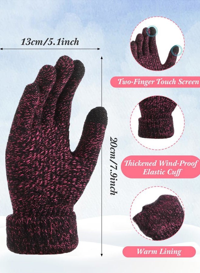 JaGely 8 Pieces Women Winter Hats and Gloves Set Women Warm Touchscreen Knitted Lined Gloves Winter Beanies, Navy Blue, Wine Red, Mixed Black White,mixed Khaki, One size - Image 3