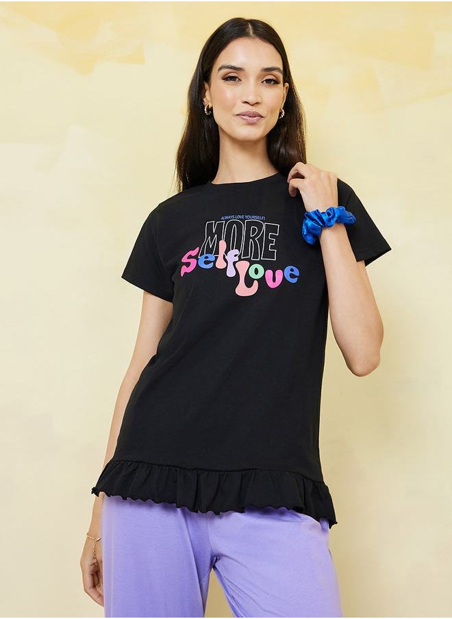 Styli - Self Love Ruffle Hem T-Shirt & Pyjama Set - Image 1