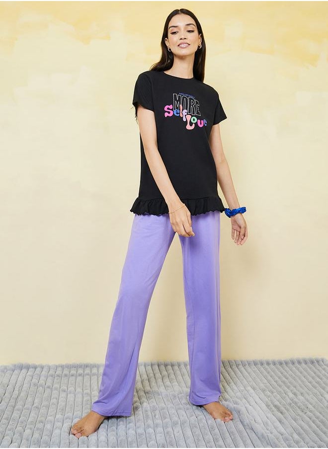 Styli - Self Love Ruffle Hem T-Shirt & Pyjama Set - Image 1