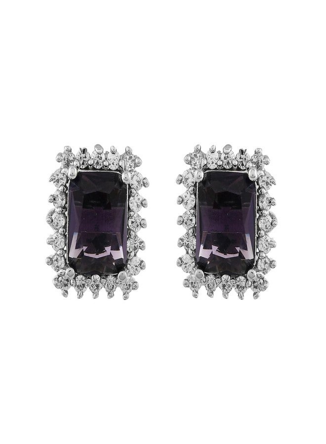 Voylla Sparkling Elegance Purple American Diamond Studs Earrings, Studs Earrings For Women, American Diamond Earrings For Women, Gift For Her, Gift For Sister - Image 5
