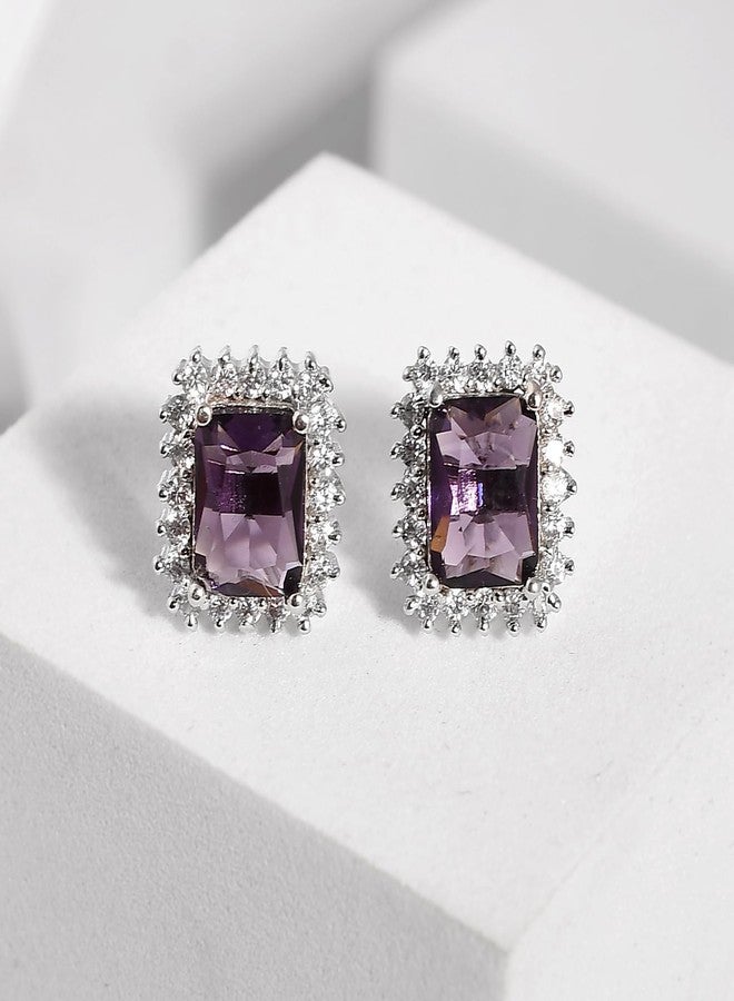 Voylla Sparkling Elegance Purple American Diamond Studs Earrings, Studs Earrings For Women, American Diamond Earrings For Women, Gift For Her, Gift For Sister - Image 2
