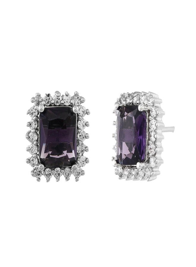 Voylla Sparkling Elegance Purple American Diamond Studs Earrings, Studs Earrings For Women, American Diamond Earrings For Women, Gift For Her, Gift For Sister - Image 1