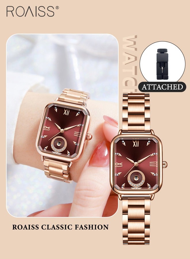 roaiss Women's Quartz Watch with Stainless Steel Strap, Analog Display Rectangle Dial with Rhinestones Decoration, Waterproof Simple Advanced Fashion Wristwatch as Gift for Ladies - Image 1