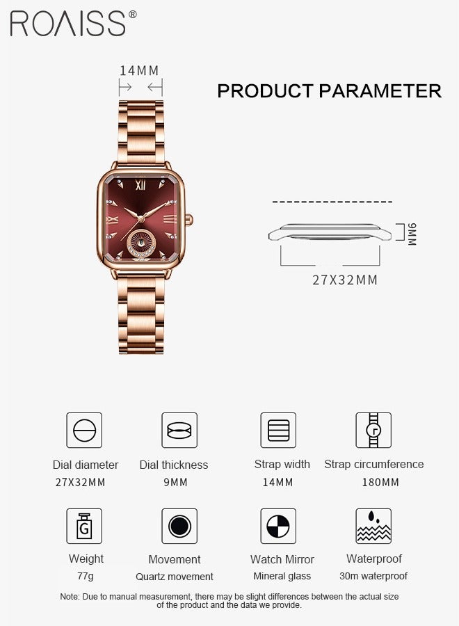 roaiss Women's Quartz Watch with Stainless Steel Strap, Analog Display Rectangle Dial with Rhinestones Decoration, Waterproof Simple Advanced Fashion Wristwatch as Gift for Ladies - Image 3
