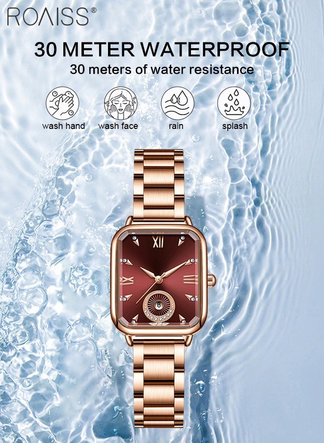 roaiss Women's Quartz Watch with Stainless Steel Strap, Analog Display Rectangle Dial with Rhinestones Decoration, Waterproof Simple Advanced Fashion Wristwatch as Gift for Ladies - Image 5