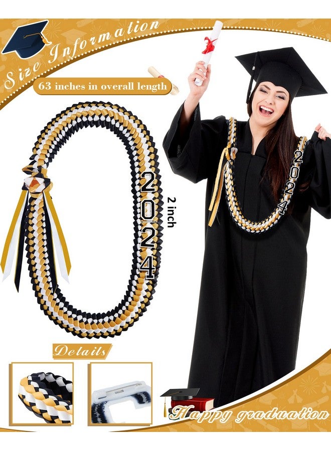 Cindeer Silk Graduation Leis 2024 Grad Embroidery Number Patch Set For High School College Graduation Diy Decor Party Supply(Black Gold) - Image 2