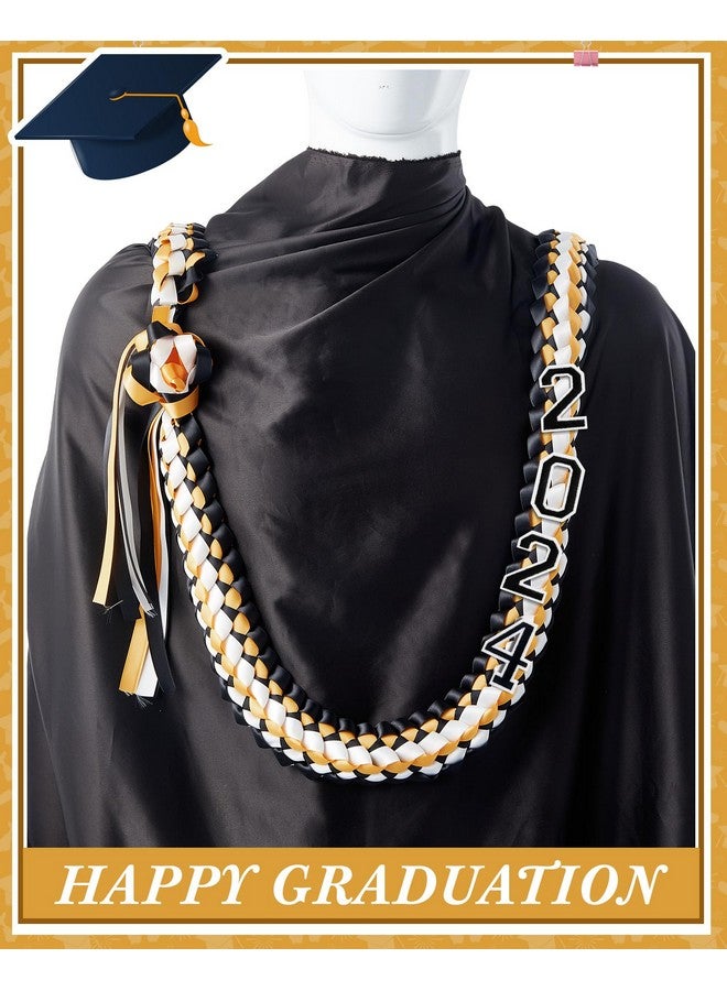 Cindeer Silk Graduation Leis 2024 Grad Embroidery Number Patch Set For High School College Graduation Diy Decor Party Supply(Black Gold) - Image 3