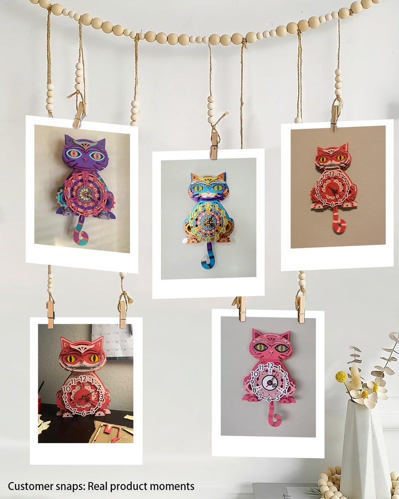 Jigtoy 3D Puzzles for Adults Model kit Cat Clock Kids Wooden Desk Clock Decor for Birthday Gift/Christmas Day - Image 2