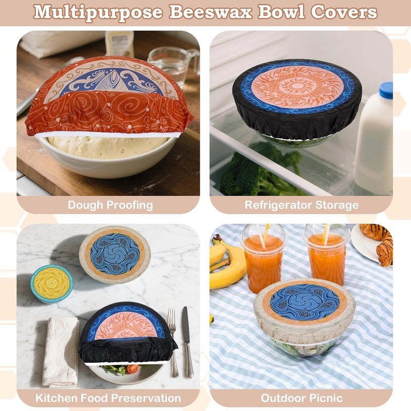 Revahope 5-Size Reusable Beeswax Bowl Covers for Bread Proofing, Cotton Cloth Flexible Beeswax Wraps for Food Storage(Concentric Circle) - Image 5