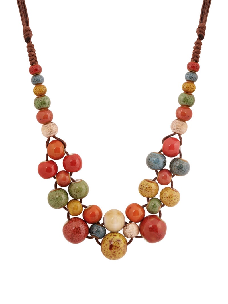 MINACHI Hippie Boho Colorful Ceramic Round Spherical Bead Necklace, Bohemian Jewelry Gifts for Women (1) - Image 1