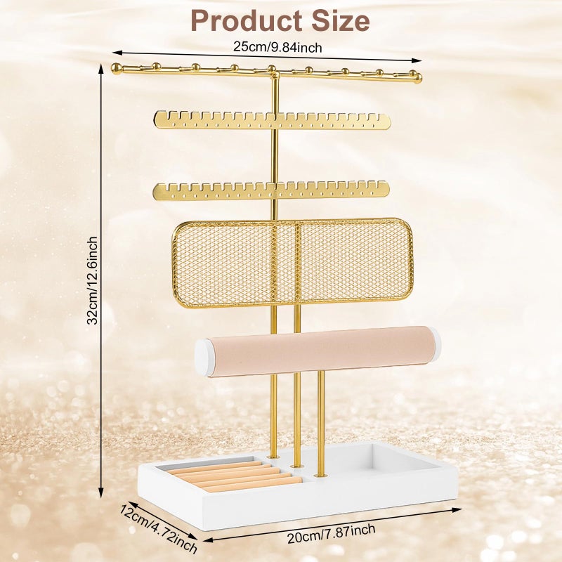 Dntorx 3 Tier Jewelry Stand Holder Organizer, Jewelry Holder Storage Display T Bar Beige Velvet Bracelet Holder Jewelry Tower for Necklace, Earrings, Bracelet, Rings, Watches - Image 2