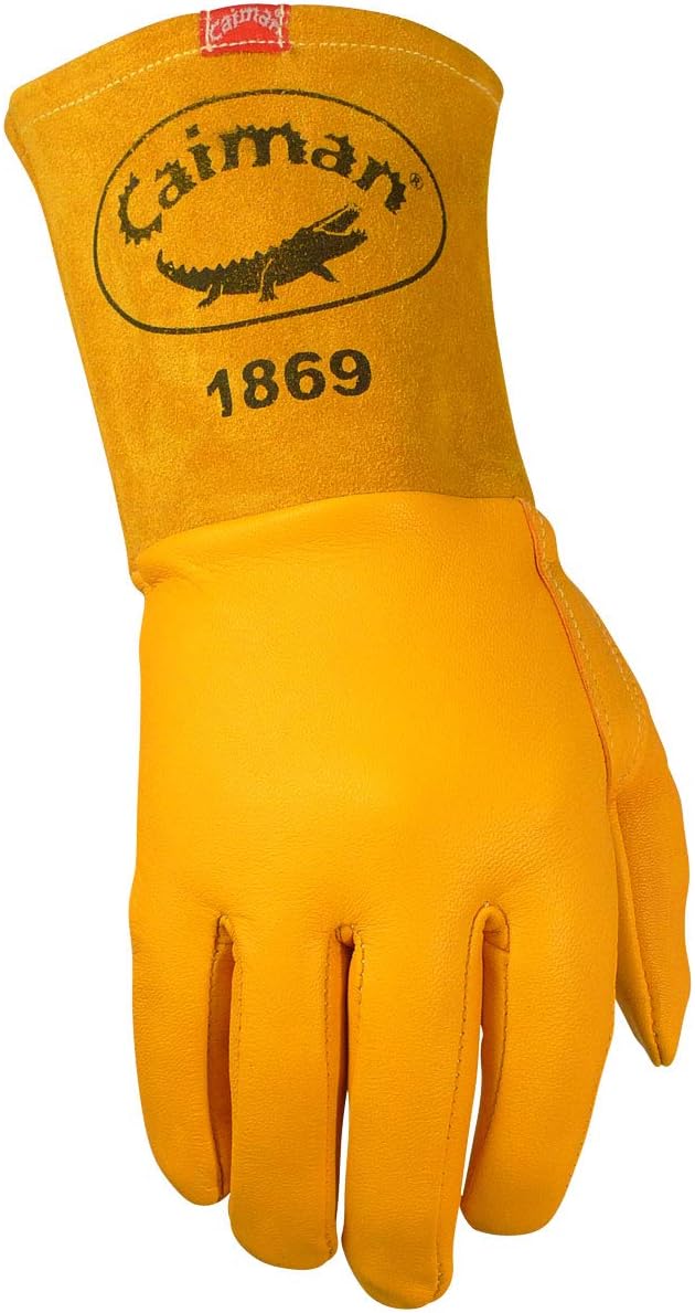Caiman Caiman Premium Top Grain Goatskin MIG Welding Gloves DuPont Kevlar Stitching Unlined 4inch Gauntlet Cuff Gold Large 18695  - Image 2