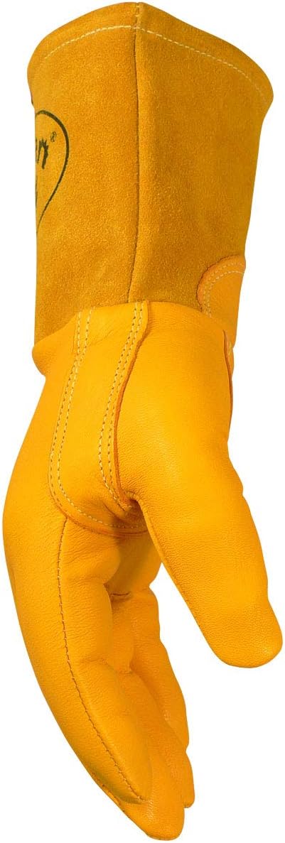 Caiman Caiman Premium Top Grain Goatskin MIG Welding Gloves DuPont Kevlar Stitching Unlined 4inch Gauntlet Cuff Gold Large 18695  - Image 3