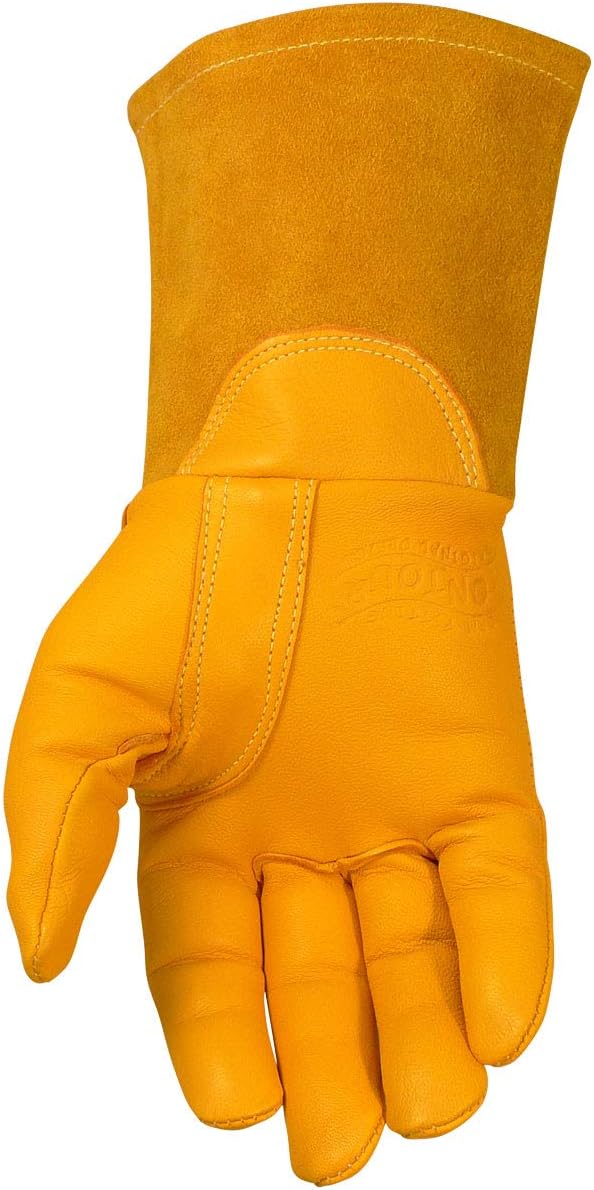 Caiman Caiman Premium Top Grain Goatskin MIG Welding Gloves DuPont Kevlar Stitching Unlined 4inch Gauntlet Cuff Gold Large 18695  - Image 4