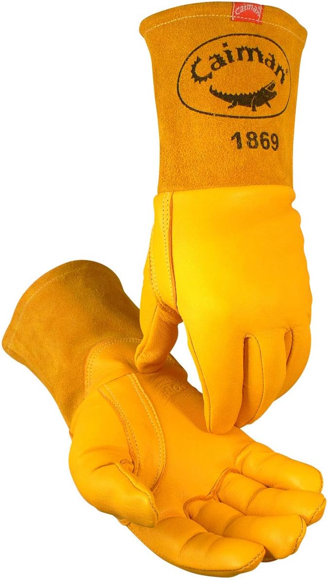Caiman Caiman Premium Top Grain Goatskin MIG Welding Gloves DuPont Kevlar Stitching Unlined 4inch Gauntlet Cuff Gold Large 18695  - Image 1