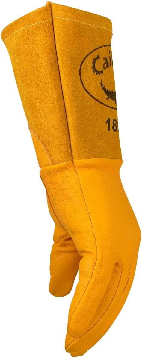 Caiman Caiman Premium Top Grain Goatskin MIG Welding Gloves DuPont Kevlar Stitching Unlined 4inch Gauntlet Cuff Gold Large 18695  - Image 5