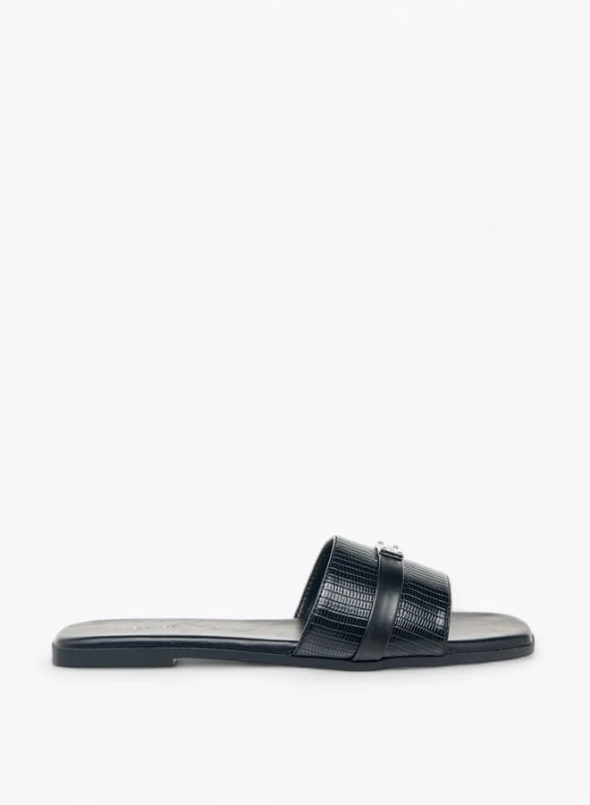 Celeste Women's Textured Slip-On Sandals with Metal Accent