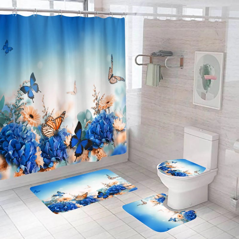 Y&D 100% Polyester 3d Digital Printing 4 Piece Bathroom Sets With Shower Curtain and Rugs - Image 1