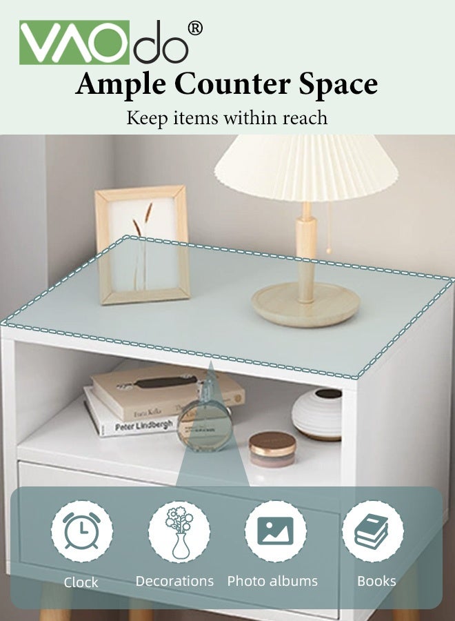 فاو دو طاولة سرير جانبية مع درج ورف مفتوح، طاولة سرير جانبية عصرية بأرجل خشبية صلبة، طاولة جانبية شمالية، طاولة جانبية بسيطة، سهلة التركيب لغرفة النوم غرفة المعيشة مساحة صغيرة - Image 3