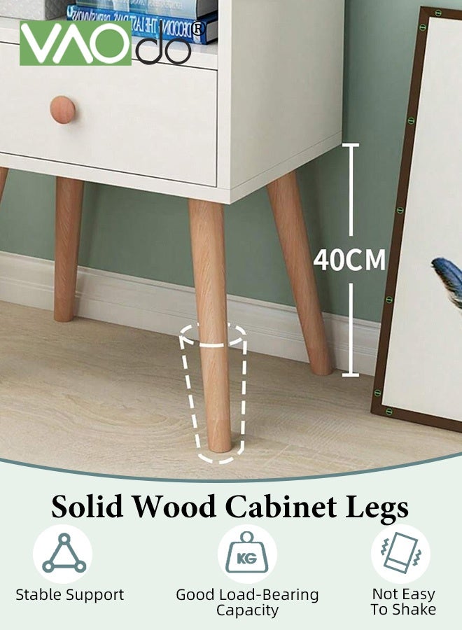 فاو دو طاولة سرير جانبية مع درج ورف مفتوح، طاولة سرير جانبية عصرية بأرجل خشبية صلبة، طاولة جانبية شمالية، طاولة جانبية بسيطة، سهلة التركيب لغرفة النوم غرفة المعيشة مساحة صغيرة - Image 5