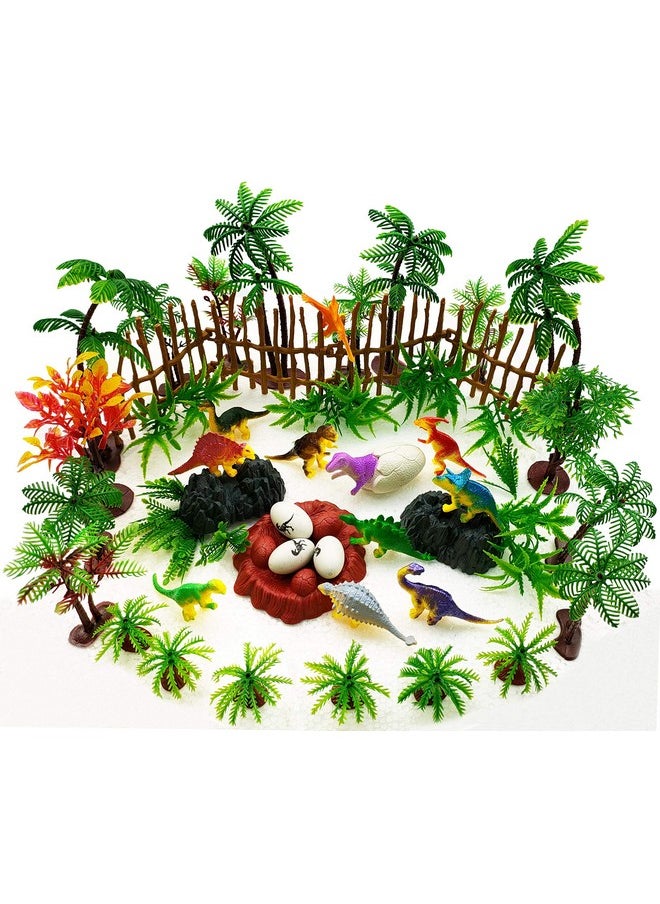 MOMOONNON 56 Pcs Trees Cake Decorations,Dinosaurs Toys Set, Dinosaurs Cake Decorations Model Trees Ho Scale Trees, Kids Dinosaurs Toys Set for Boys and Girls Woodland Scenics or Cake Topper  - Image 1