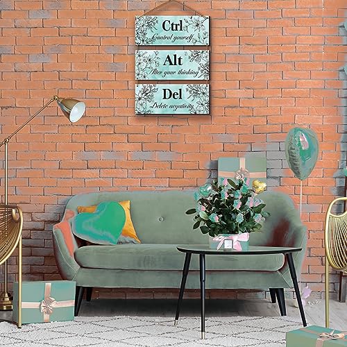 ZINYAZHE 3 Pieces Teal Wall Decor for Girl's Room Turquoise Bathroom Decor Farmhouse Wooden Inspirational Office Decor with Positive Quotes Ctrl Alt Del for Girl Women Bedroom Living Room(Teal) - Image 5