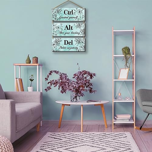 ZINYAZHE 3 Pieces Teal Wall Decor for Girl's Room Turquoise Bathroom Decor Farmhouse Wooden Inspirational Office Decor with Positive Quotes Ctrl Alt Del for Girl Women Bedroom Living Room(Teal) - Image 4