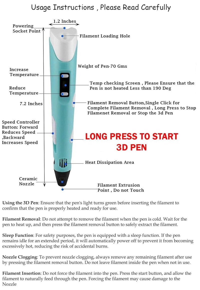 Mummy Please ®【with USB】| 3D Printing Pen with LCD Display【5 Metre Each 3 Filaments】【Pack of 1】 - Image 2