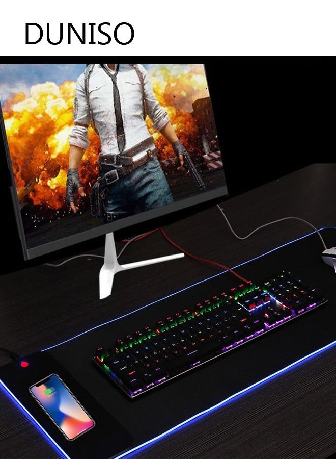DUNISO Wireless Charging RGB Gaming Mouse Pad 15W LED Mouse Mat 800x300x4MM 7 Light Modes Extra Large Mousepad Non-Slip Rubber Base Computer Keyboard Mat for Gaming MacBook, PC, Laptop Desk - Image 2