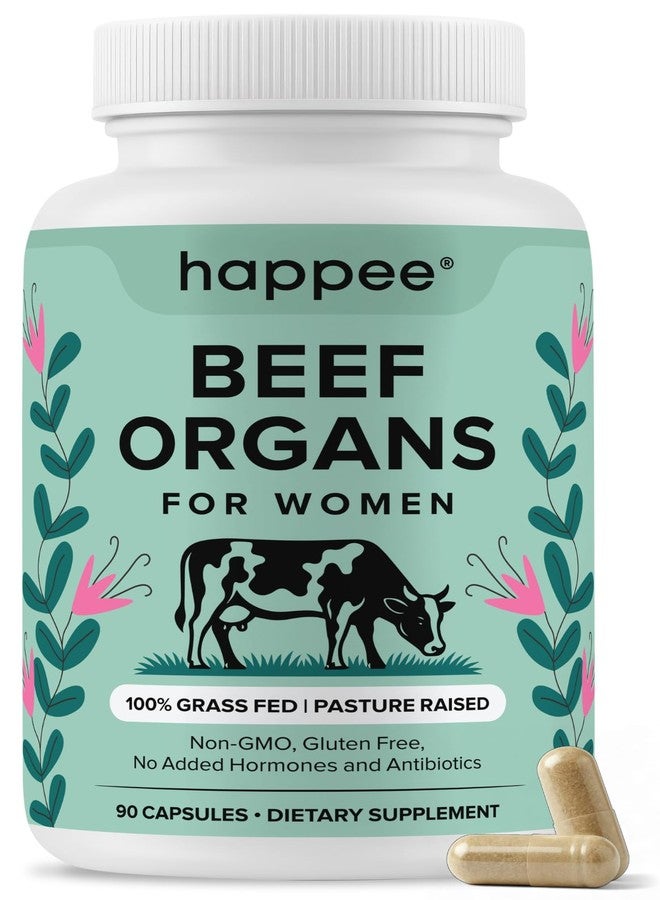 Happee Grass Fed Beef Organ Supplement for Women - Beef Liver, Heart, Kidney, Ovary & Uterus Blend - Hormone Balance, Energy & Cycle Support - 90 Capsules - Image 1