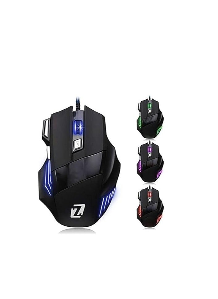Zero Zero ZR-1800 7D LED Optical Gaming Mouse USB Wired for Laptop and PC - Black  - Image 3