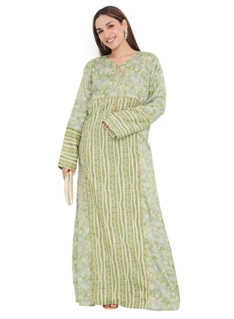 هانا آند سارا LONG VISCOSE PRINTED FRONT TIE ARABIC KAFTAN JALABIYA FARASHA DRESSES