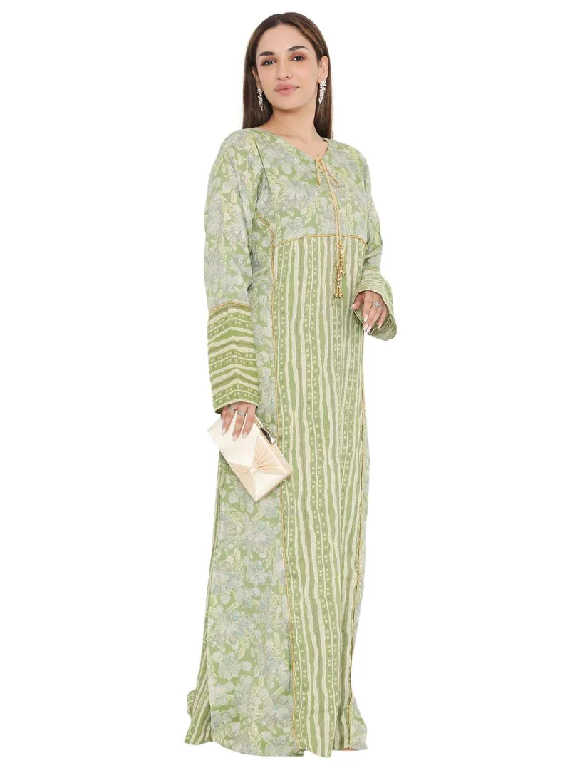 هانا آند سارا LONG VISCOSE PRINTED FRONT TIE ARABIC KAFTAN JALABIYA FARASHA DRESSES